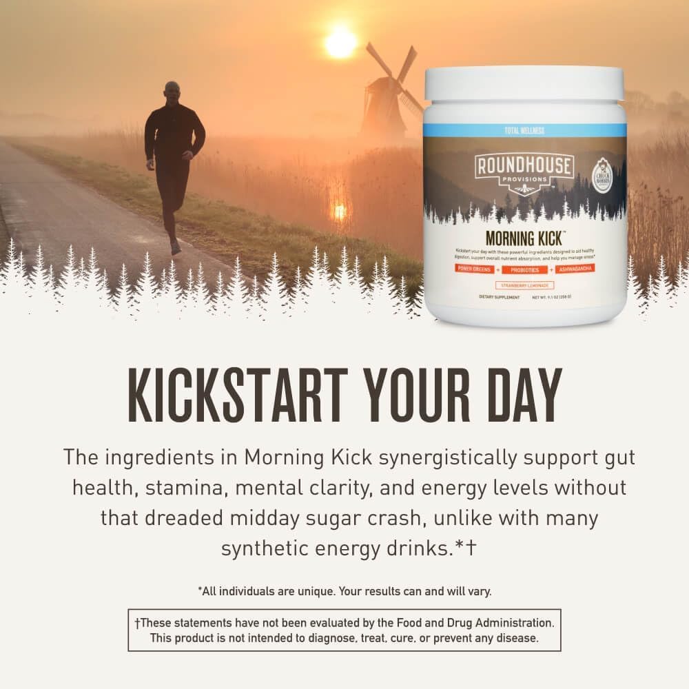 Morning Kick by Chuck Norris – Greens superfood powder, 30 servings (Strawberry Lemonade). With Ashwagandha, Collagen & Probiotics to support energy & wellness