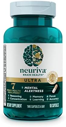 Neuriva Ultra Decaf – 60 caps, nootropic for memory, focus & alertness. With Neurofactor, Cognivive, PS, B6 & B12