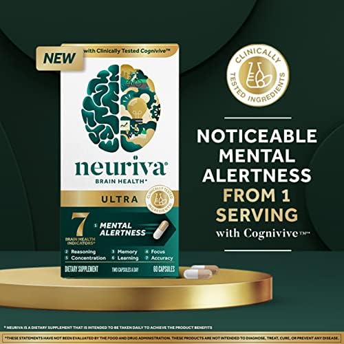 Neuriva Ultra Decaf – 60 caps, nootropic for memory, focus & alertness. With Neurofactor, Cognivive, PS, B6 & B12