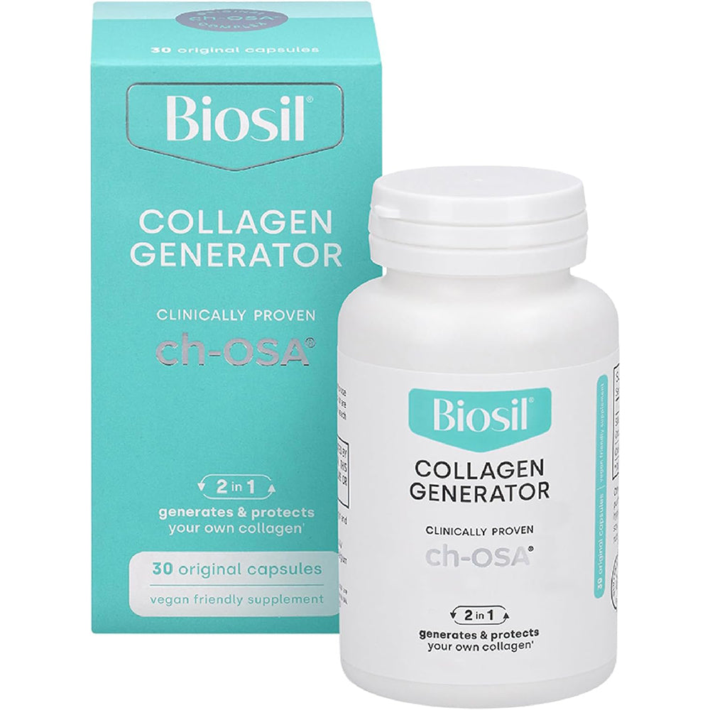 Biosil Collagen Generator – 180 liquid caps, 90-day supply. Patented ch-OSA complex to boost & protect natural collagen. Non-GMO