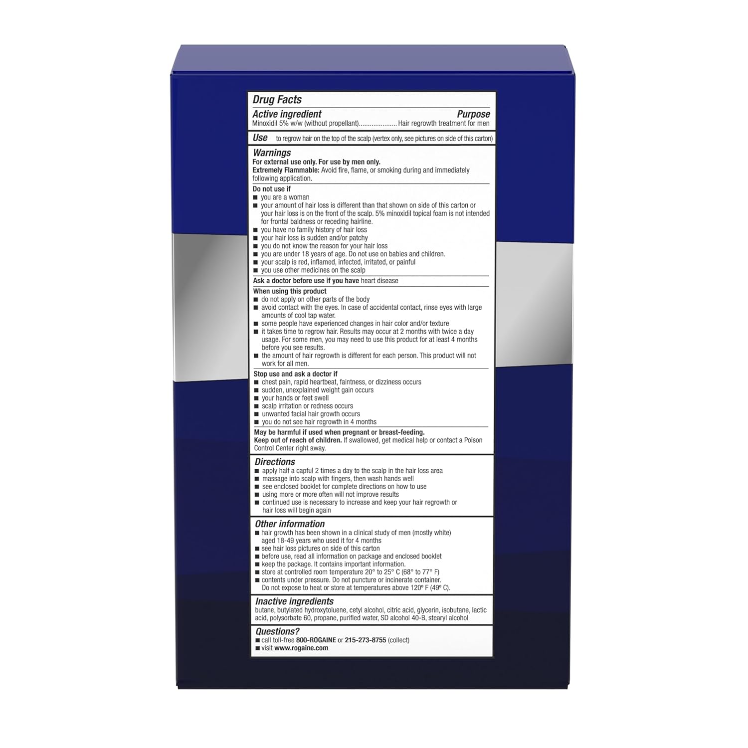 Men's Rogaine 5% Minoxidil Foam – 3 x 2.11 oz, 3-month supply. Unscented topical for hair regrowth, promotes fuller, thicker hair. Clinically proven