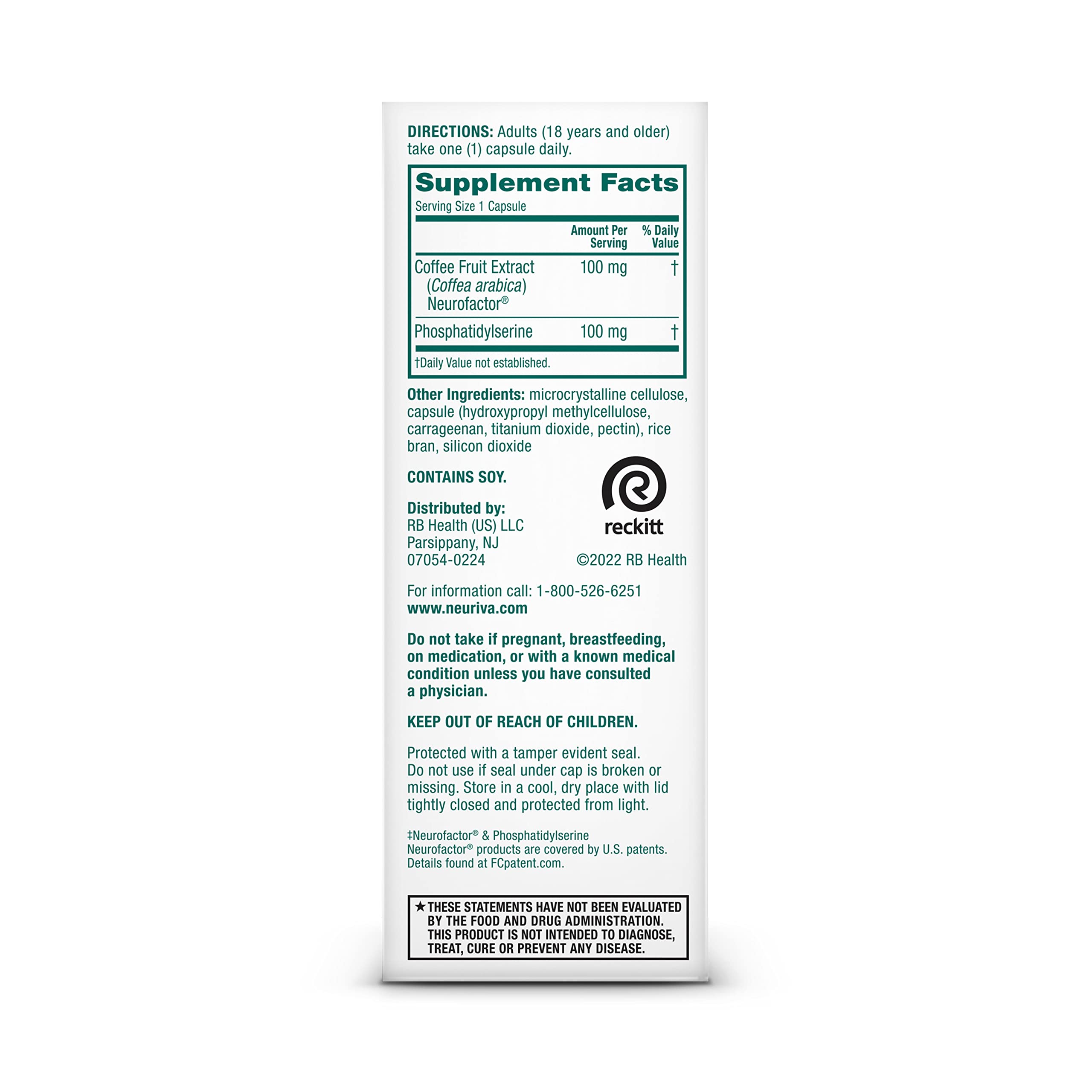 Neuriva Original Decaf – 28 caps, nootropic for memory, focus & concentration. With NeuroFactor & Phosphatidylserine