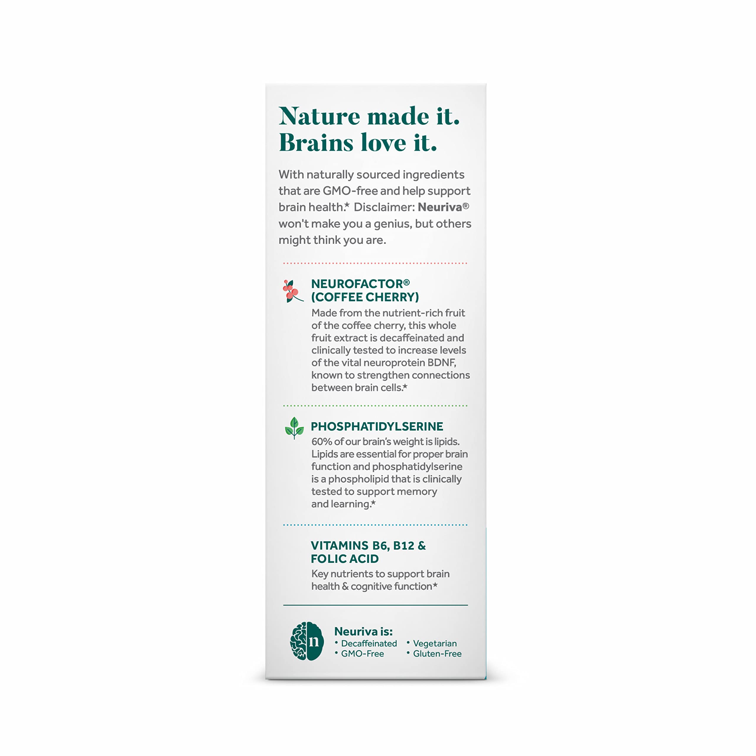 Neuriva Original Decaf – 28 caps, nootropic for memory, focus & concentration. With NeuroFactor & Phosphatidylserine
