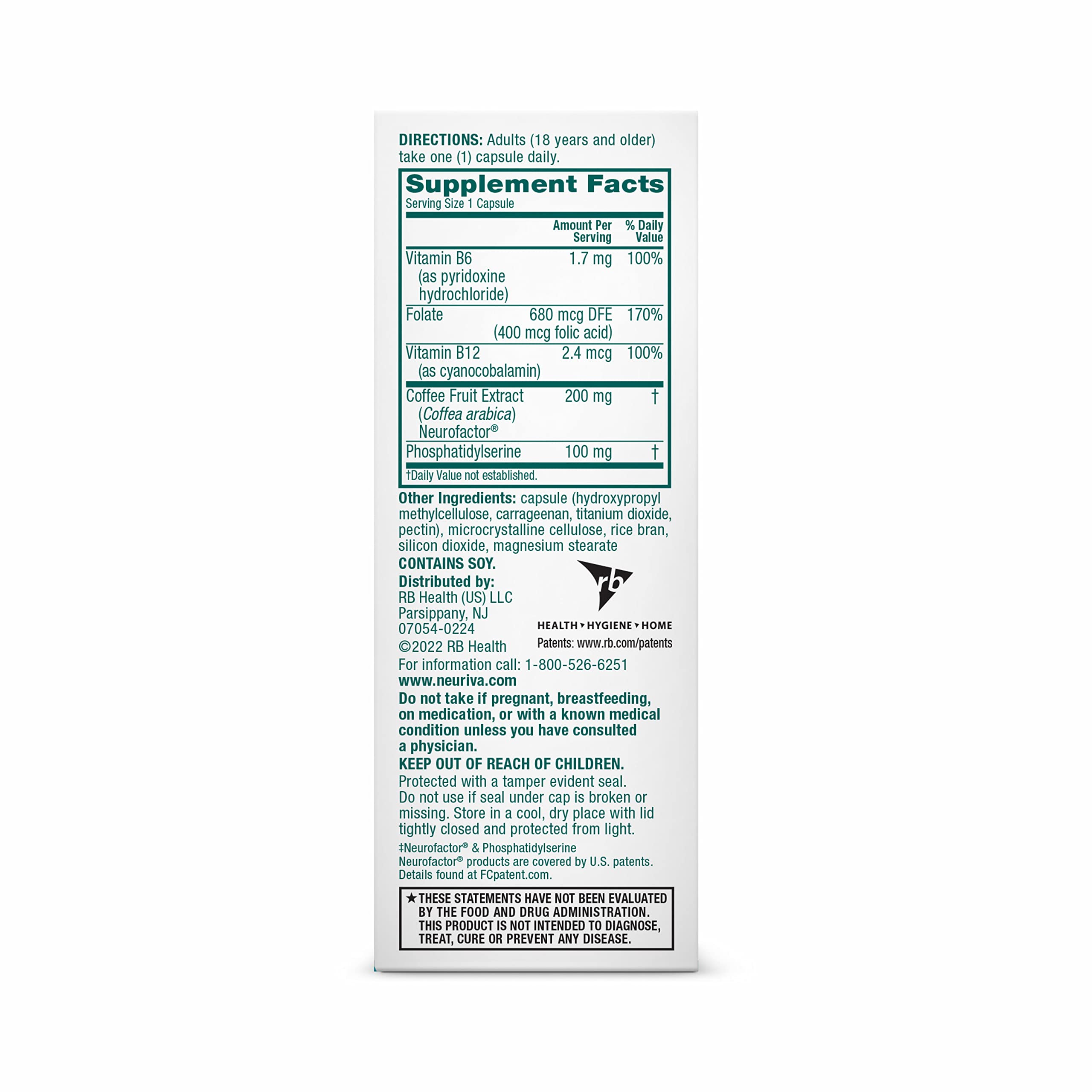 Neuriva Original Decaf – 28 caps, nootropic for memory, focus & concentration. With NeuroFactor & Phosphatidylserine