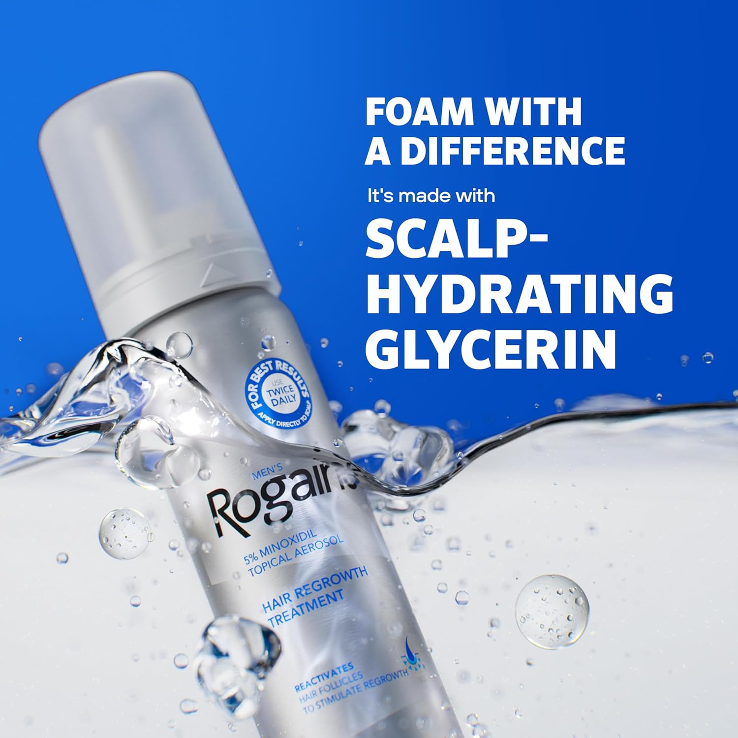Men's Rogaine 5% Minoxidil Foam – 3 x 2.11 oz, 3-month supply. Unscented topical for hair regrowth, promotes fuller, thicker hair. Clinically proven