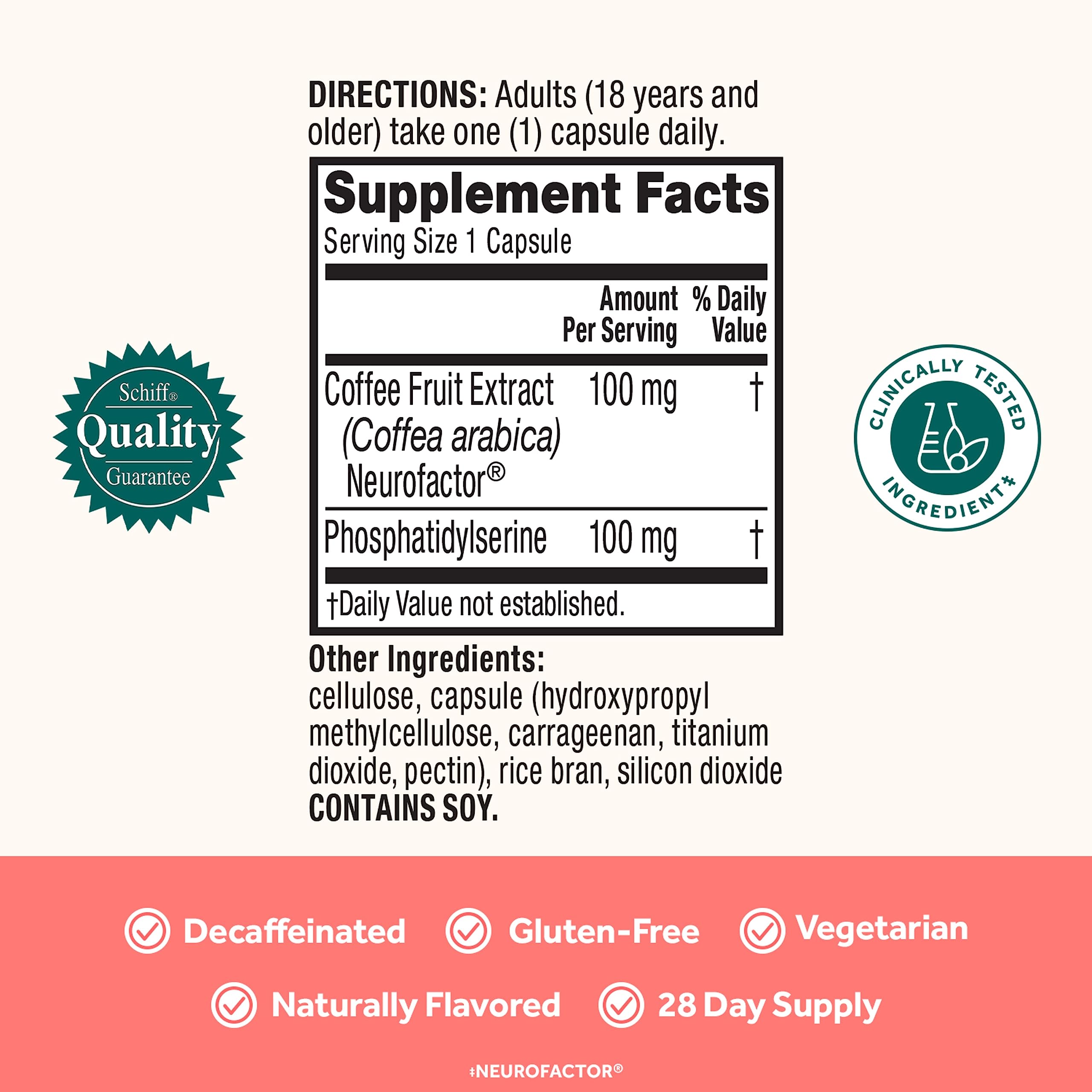Neuriva Original Decaf – 28 caps, nootropic for memory, focus & concentration. With NeuroFactor & Phosphatidylserine